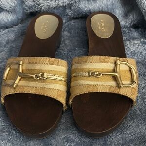 Gucci Gold and Brown Mules